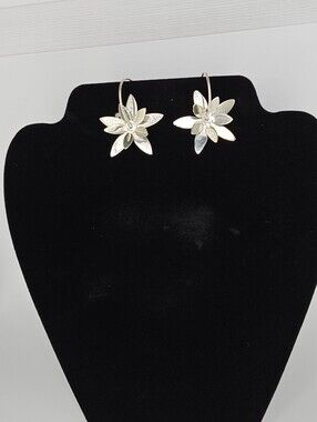 Delicate Sterling Silver Flower Hoop Earrings - Free Moving